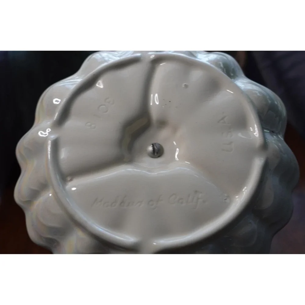 Vintage Maddux Ceramic Tidbit Tray: Iridescent Clam Shell‎ with Wood Centerpiece